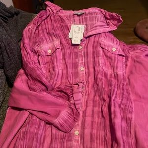 Avenue Magenta (Hot Pink) button down gauze blouse size 30/32 W